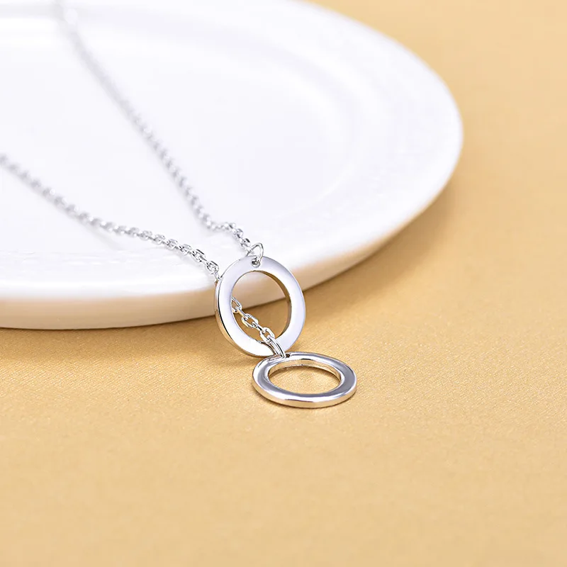 Двухкруглые круглые ожерелья с подвеской из стерлингового серебра 925 пробы для