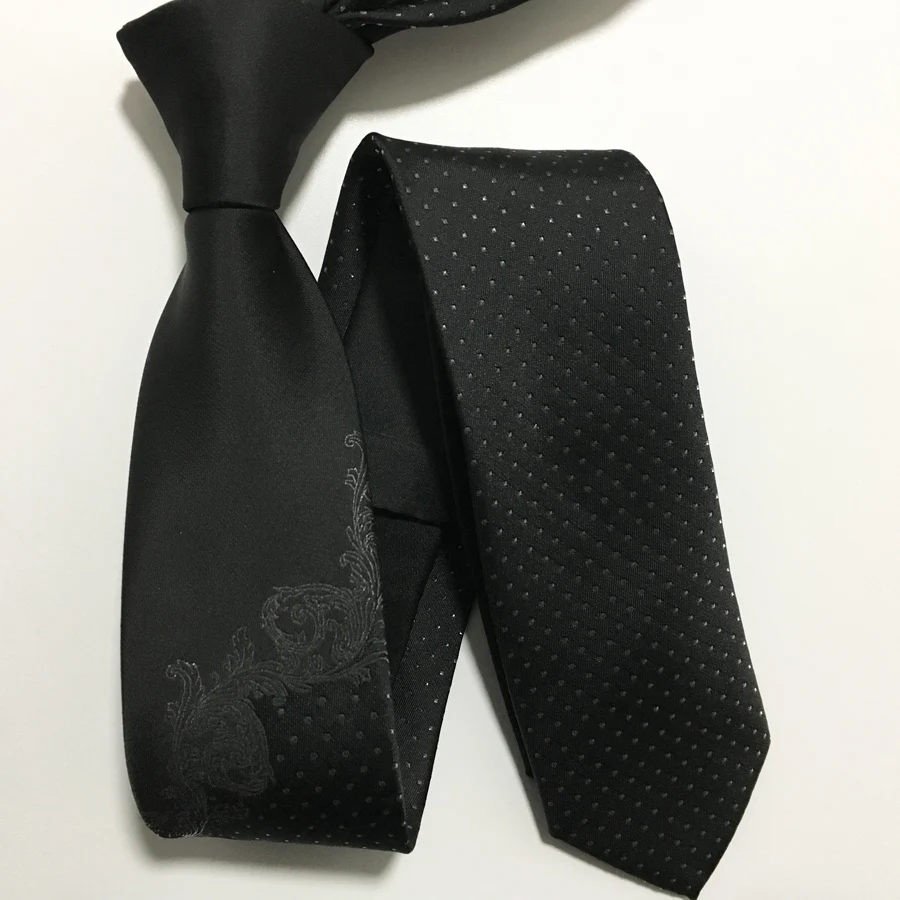 

Designer Slim Ties High Quality Men Woven Neck Gravata Solid Black with Silver Paisley Dots Cravates Free Shipping