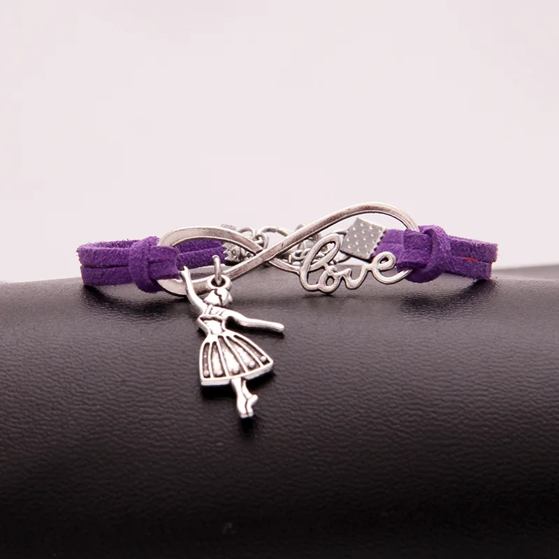 New Fashion Antique Silver Ballerina Girl Charms Small Pendant Infinity Love Leather Dance Bracelets Lovely Jewelry Unique Gifts | Украшения