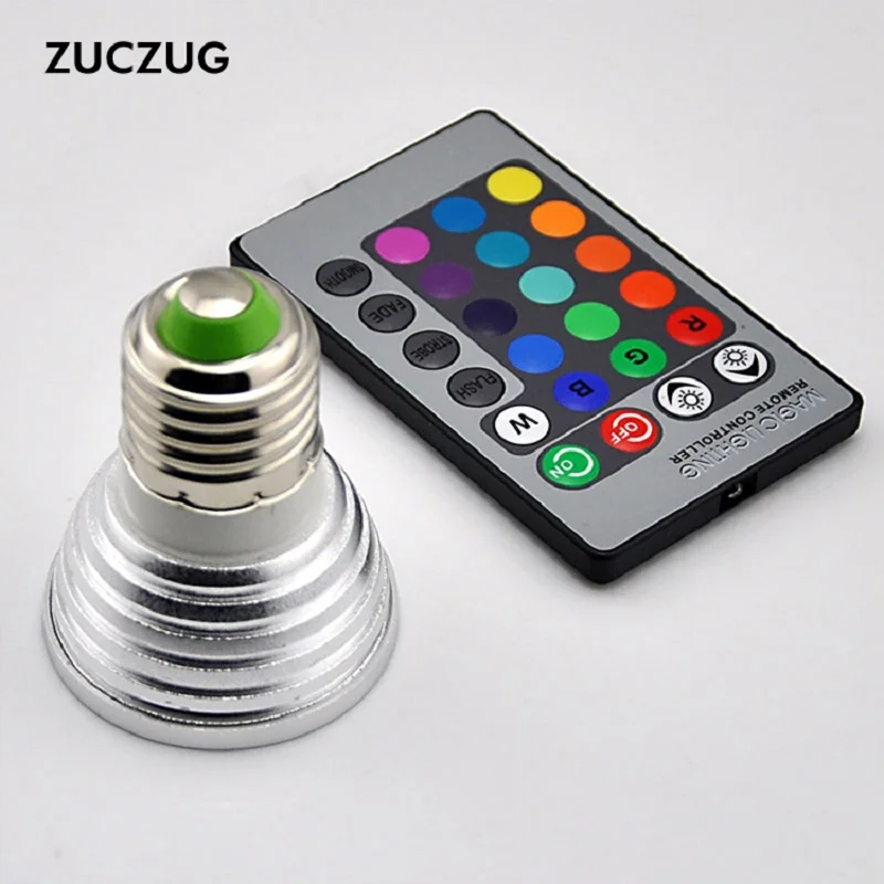 3W E27 RGB лампа точечного света 16 цветов обесцвечивание AC10V 220V с 24 кнопки