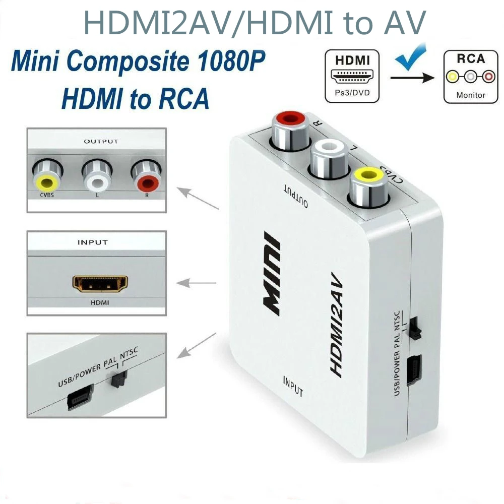Кабель преобразователь hdmi rca кабель av hdmi2av адаптер преобразователя 1080P бесплатная