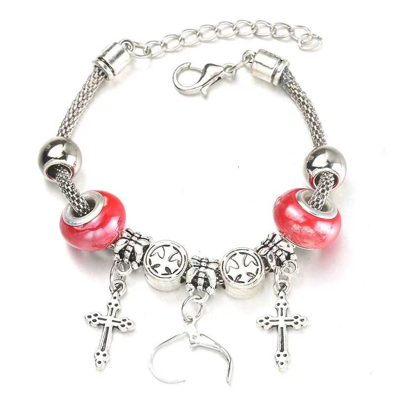 6 Colors Cross Necklace Bracelet Set Lobster Clasp Fine Red Bead Hollow Chain Beaded With Hook DIY Pendant Jewelry | Украшения и
