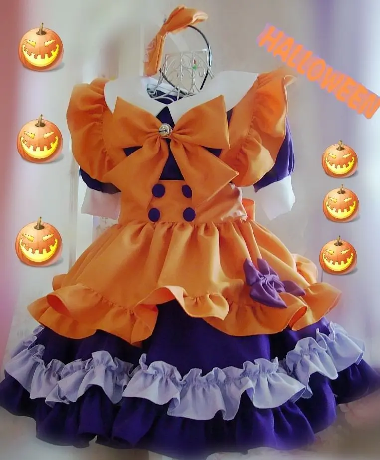 Милые девушки японская горничная платье Хэллоуин Вечеринка тыква на ощупь и