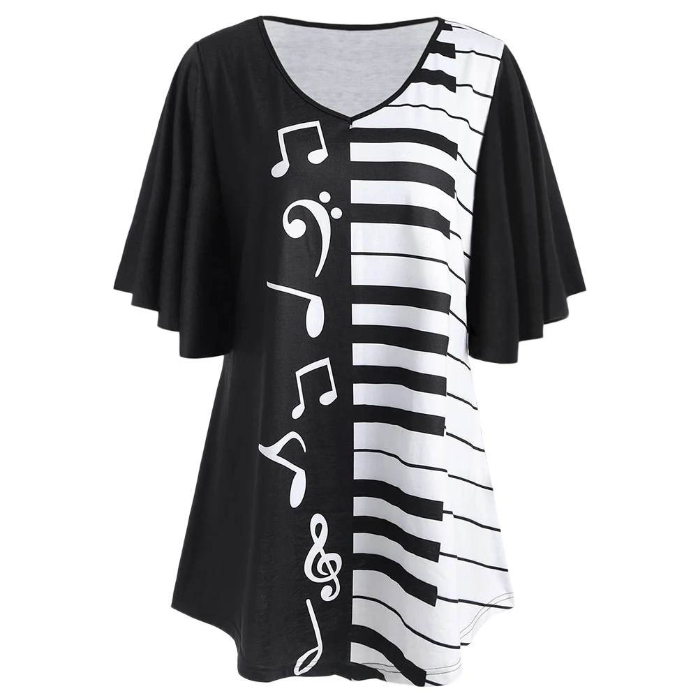 Футболка VESTLINDA женская с принтом музыкальных нот Повседневная Туника круглым