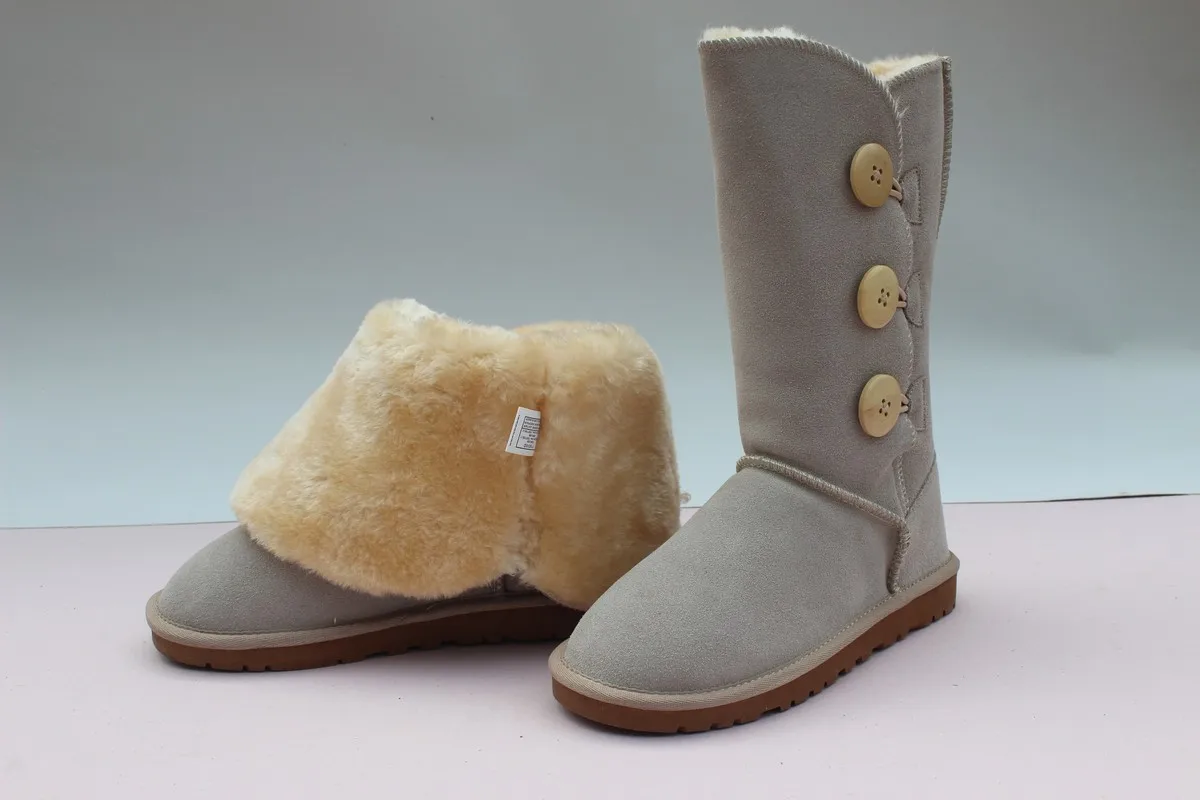 DAGNINO Original Brand Australia Classic Three Button Snow Boots Women's Genuine Cowhide Leather Winter Warm Shoes Botas Mujer - Цвет: Sand color