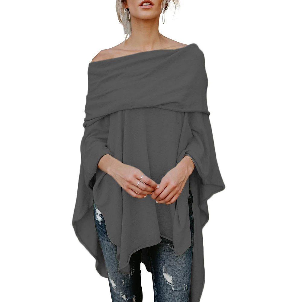 Women Cloak T shirts Asymmetrical Tops Sexy Off Shoulder Shawl tshirt Slash Neck Loose T-shirts Female WDC1439 | Женская одежда