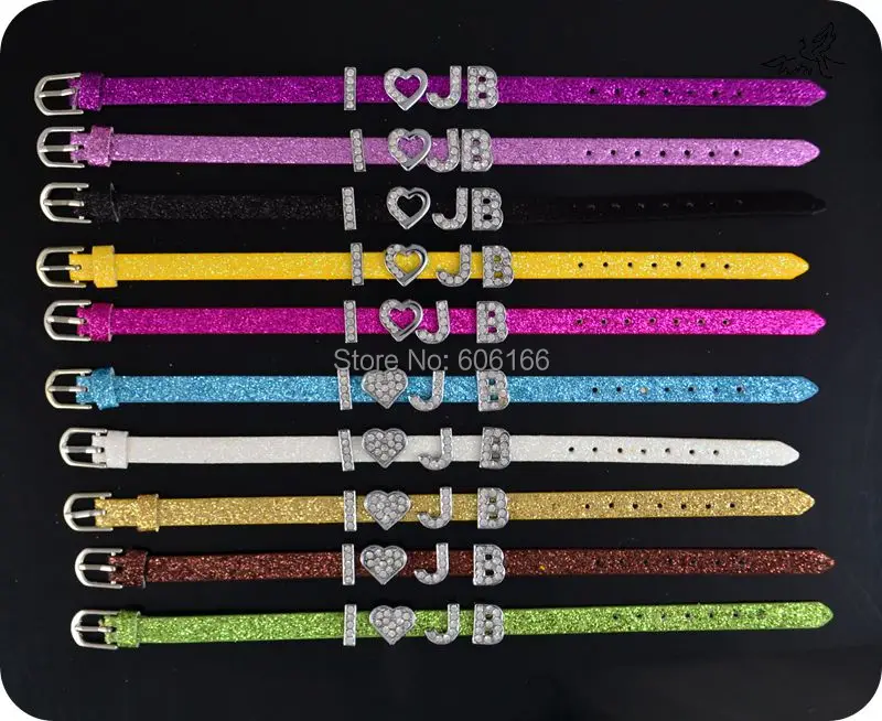 Я люблю JB Джастина Бибера белиря супер звезда блестящий кожаный браслет слайдер