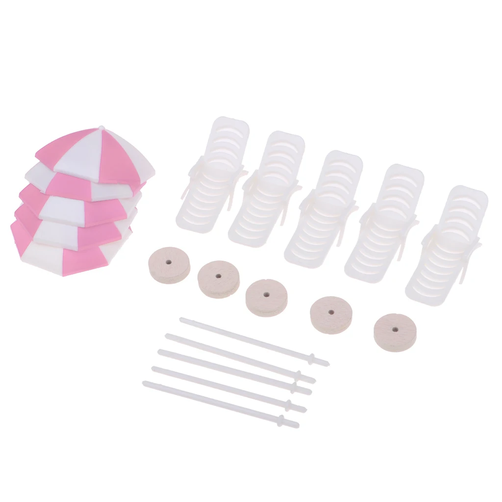 5 компл. Миниатюрный шезлонг пляжный зонтик кукольный домик красочные декорации