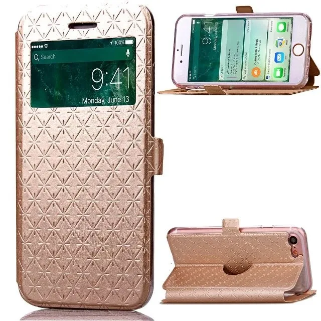 C-ku Open Window View Flip Leather Wallet Pouch Case For iphone8 iphone 8 7 Plus Huawei P9 Lite Cover TPU ID Card Stand 120pcs | Мобильные