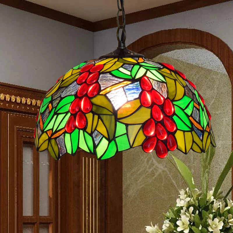 Tiffany большой витражный светильник ing fruit кулон на пляж французский кантри