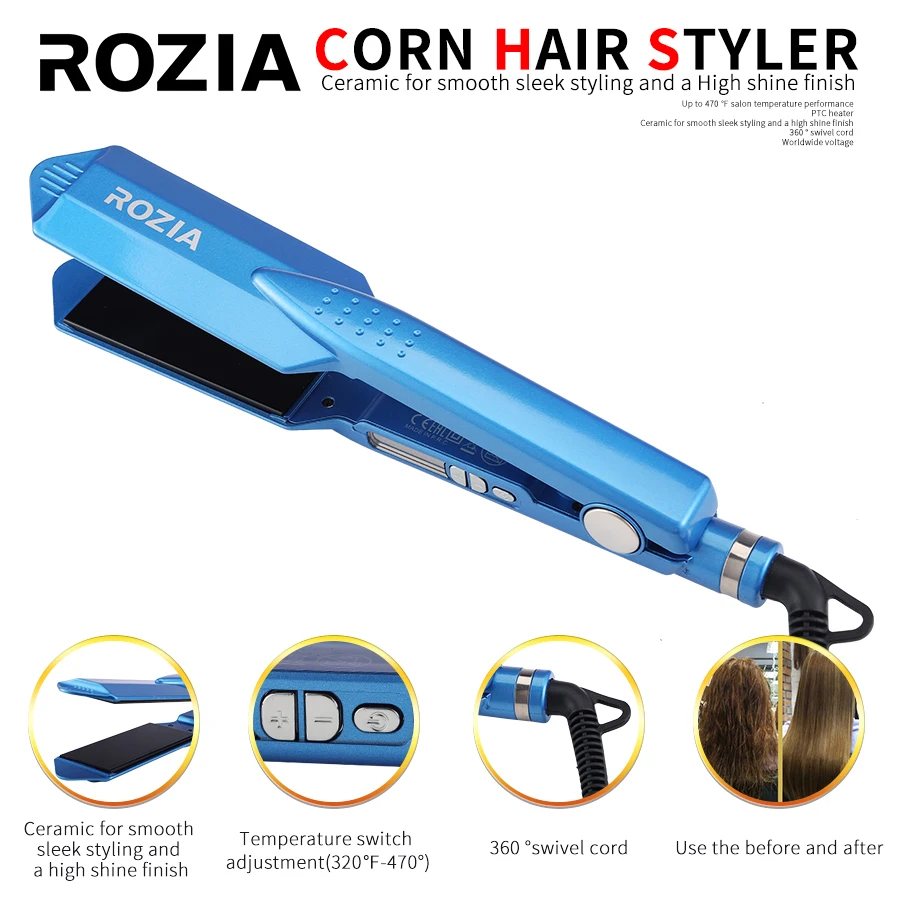 

ROZIA Professional Hair Straightener Fast Heating Flat Iron Hair Straightening 450F Temperature Curling Iron Styling Tool