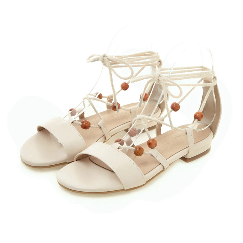 

ENMAYLA 2019 New Arrival String Bead Gladiator Casual Women Sandals Summer Fashion Solid Shoes Woman Size 34-43 LY2218