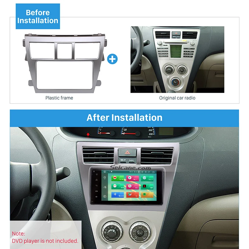 Seicane Car Radio Frame for 2008 Toyota Vios Refitting Kits Fabulous 202*102mm Double Din Fascia Cover Trim DVD panel No gap | Автомобили