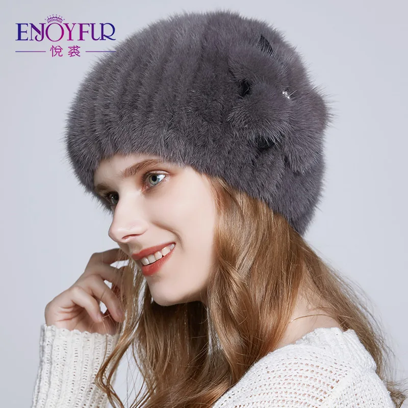 ENJOYFUR реального норки Шапки для зимы Для женщин шерстяной подкладкой Кепки со