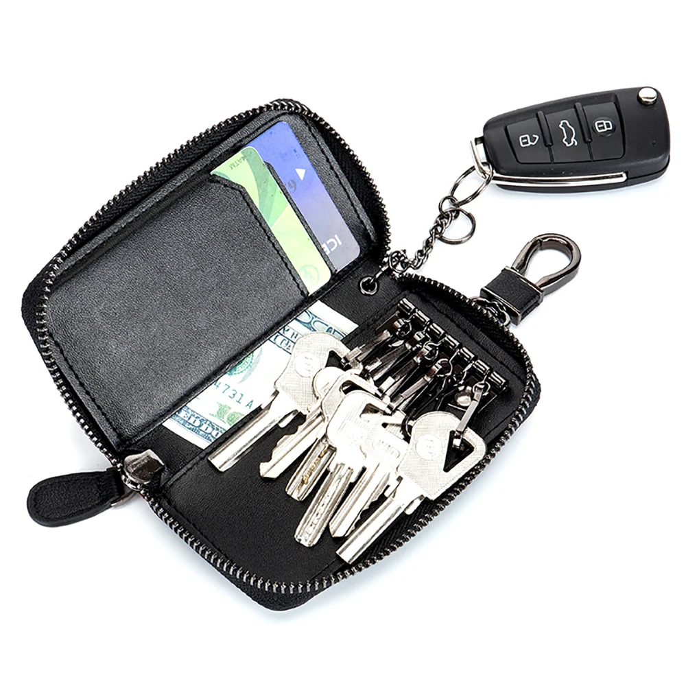 M-Yancy Genuine Leather Key Holder Zipper Wallet Waist Hanging Keychain Housekeeper Practical Car Remote Pass Card | Багаж и сумки