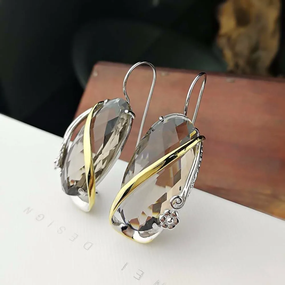 L& P новые модные настоящие серебряные серьги из дымчатого кварца для леди дизайн элегантность 925 пробы-серебряные Роскошные ювелирные изделия