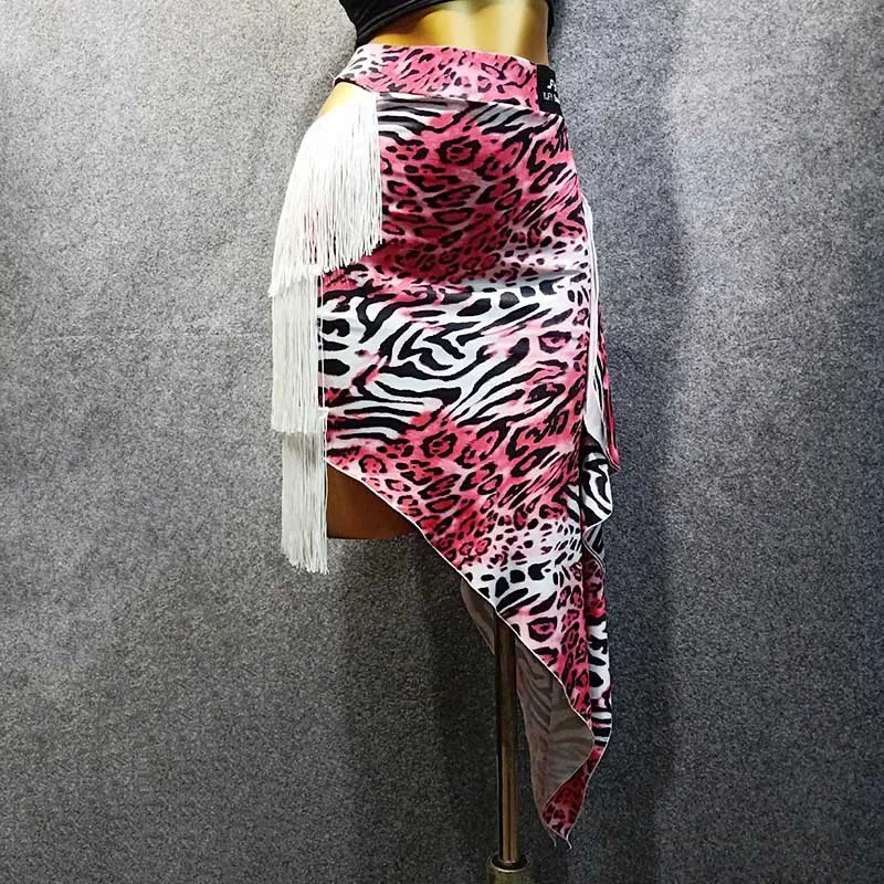 Summer Latin Dance Dress 2pcs Suit(Top+Skirt) Women Black/Pink Leopard Clothes Flamengo Modern Latin Dance Costume VDB455