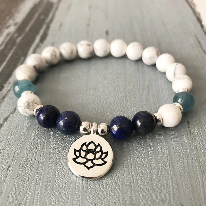 Браслет Howlite &amp Lapis Lazuli браслет из бисера Mala Исцеляющие кристаллы для творчества