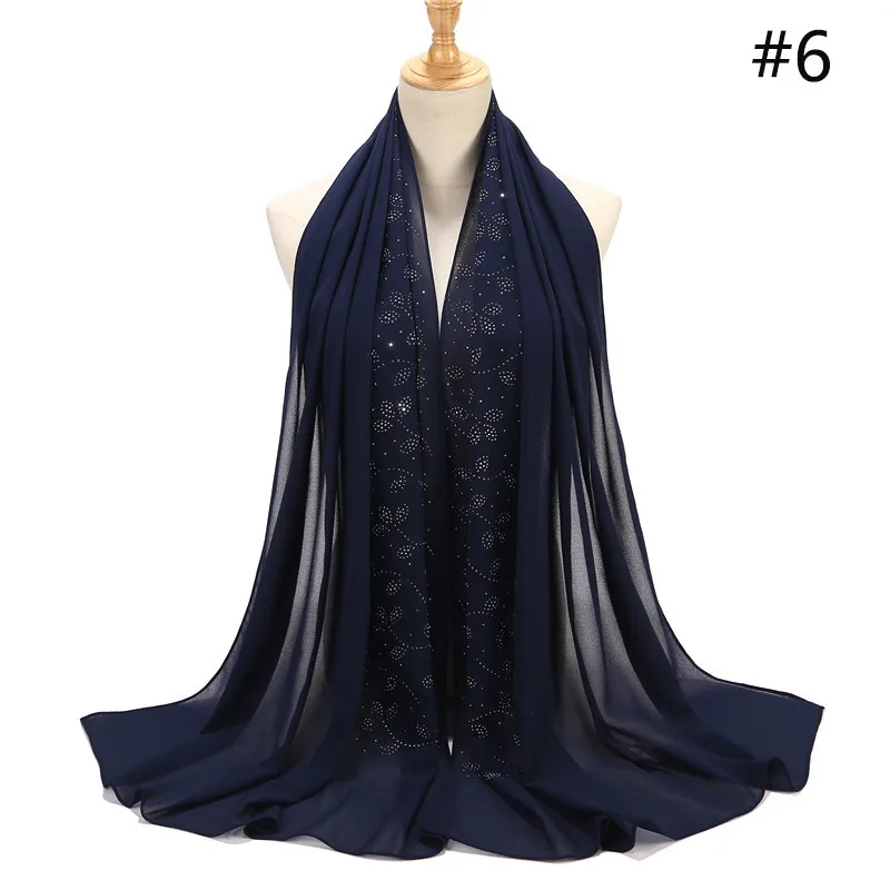 Новинка для женщин со стразами плотный шифон, цвет мусульманский головной платок платки и палантины пашмины бандана женский фуляр хиджаб магазинах - Цвет: 9