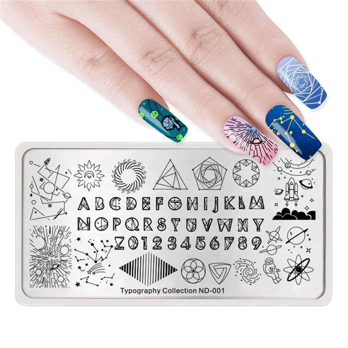 Typography ND001 NICOLE дневник штамповки пластины геометрии цветок Сердце Изображение Шаблон для стемпинга для нейл-арта для штамповки польский - Цвет: Typography ND001