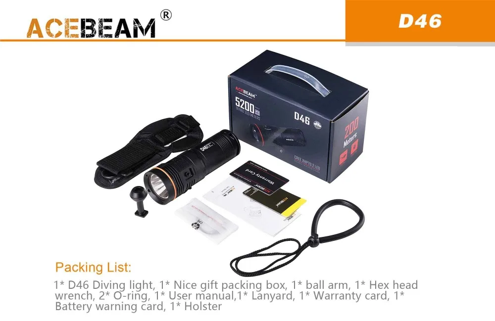 ACEBEAM D46 Дайвинг фонарик CREE XHP70.2 Макс 5200 люмен луч бросать 398 м погружения light 200