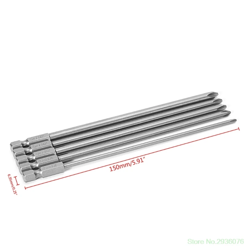 

5 Pcs 1/4'' 150mm Long S2 Magnetic Cross Head PH1 PH2 Electric Screwdriver Bit 11