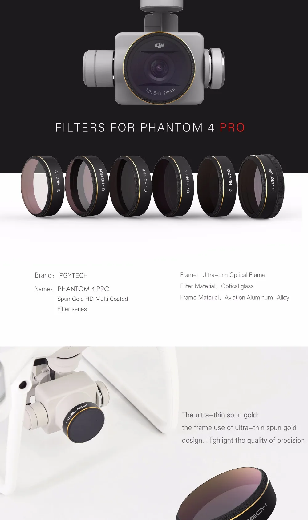 PGYTECH DJI phantom 4 Pro аксессуары фильтры для объектива UV ND4 8 16 32 CPL фильтр Дрон gimbal RC Запчасти для квадрокоптера