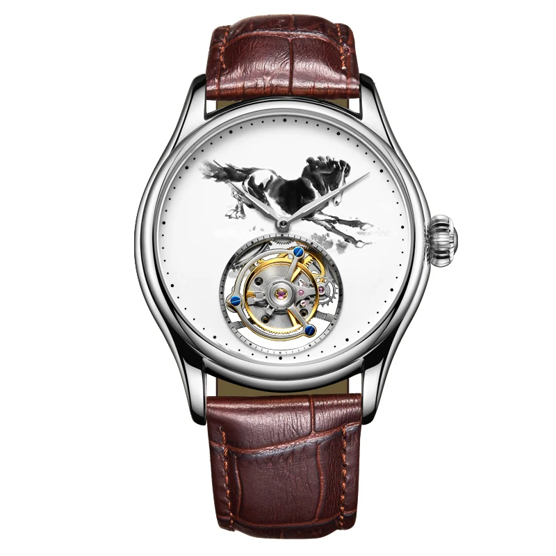 WSTFLM7-3 Tourbillon механические часы мужские Лидирующий бренд часы сапфировые зеркальные оригинальные ручные обмотки полый ход мужские т чернила лошадь часы Saat - Цвет: WSTFLM7-3