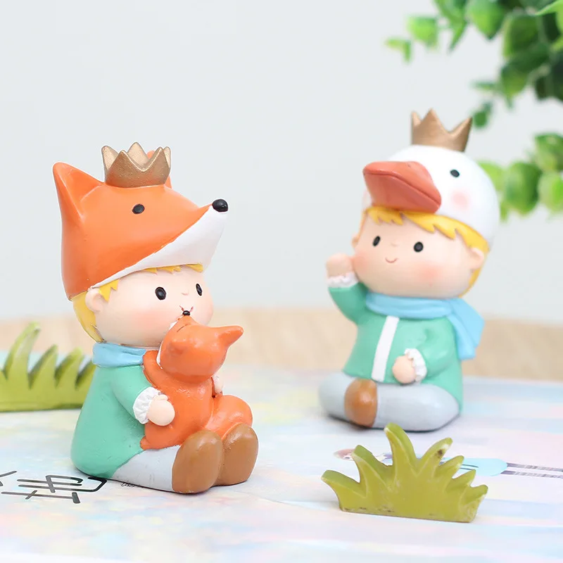 

Set of 2 The Little Prince Miniatures Fairy Garden Decor Resin Figurines Cake Decoration Ornament Fox Toys