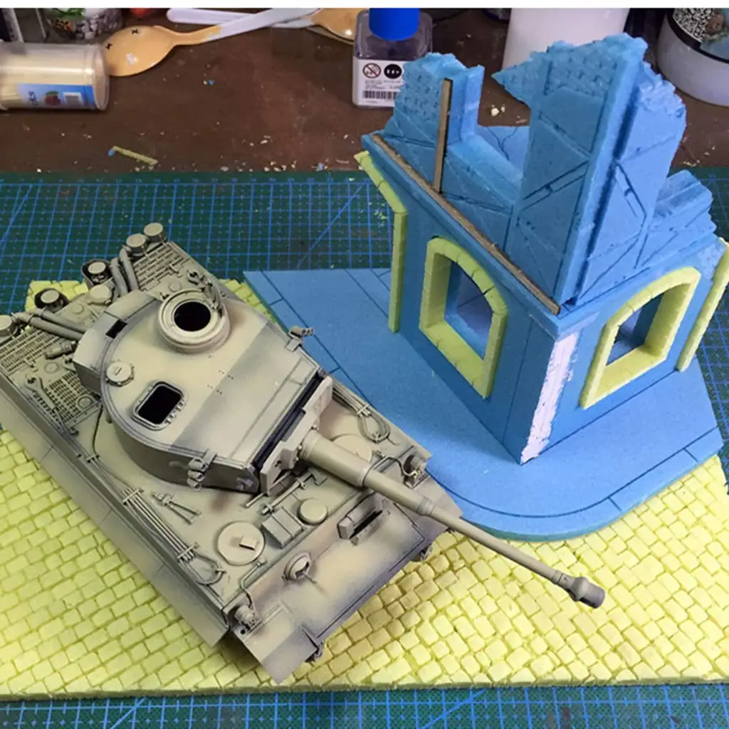 1/35 Европейский дом руины Военный танк Модель 3D головоломка DIY живопись