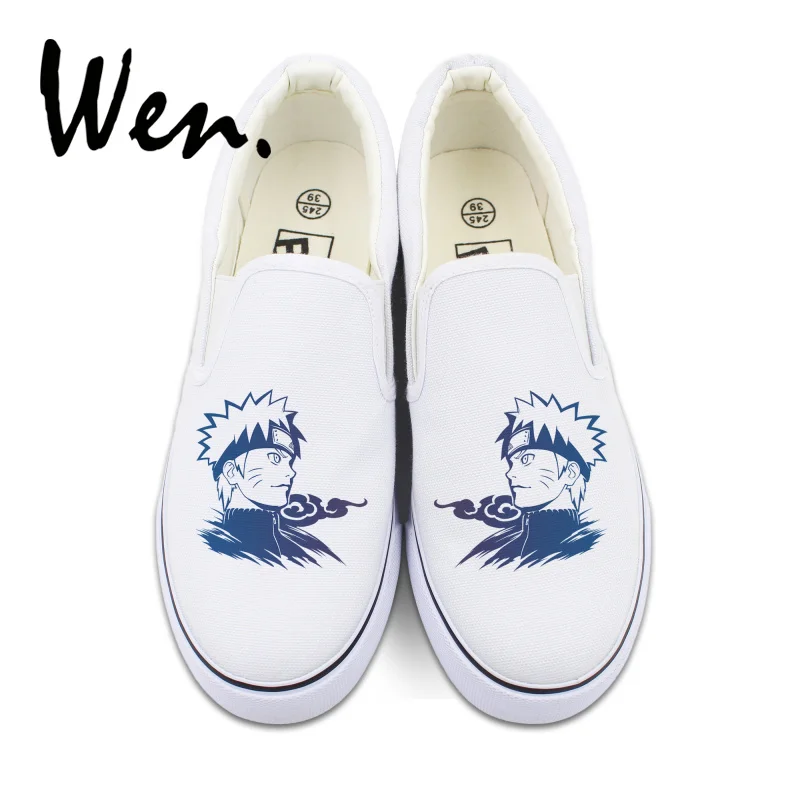 Wen Low Top Casual Shoes Slip on Men Espadrilles Flat Custom Design Anime Uzumaki Naruto Black Canvas Sneakers Platform