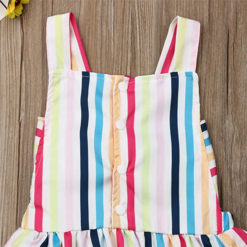 Платье комбинезон в радужную полоску без рукавов с оборками для новорожденных