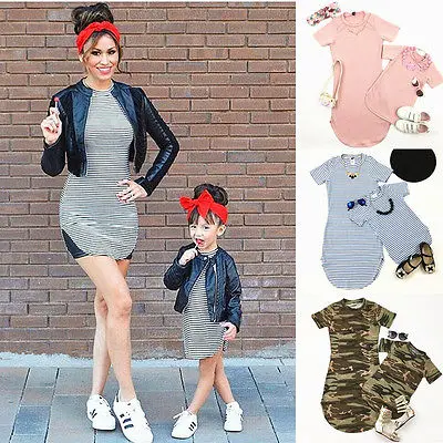 Pudcoco модные камуфляжные полосатые повседневные платья для мамы и дочки летние