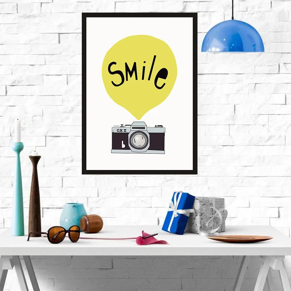 Ретро камера воздушный шар улыбка настенная живопись холст Картина маслом