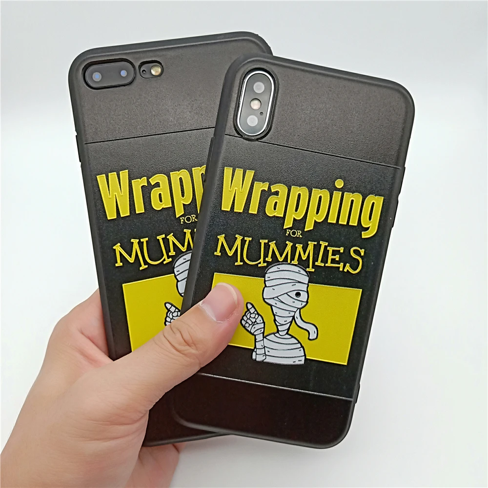 Чехлы для iphone 7 3D рельеф упаковка Mummie Телефон чехол 6 S 8 Plus X черный кожа упал мягкий