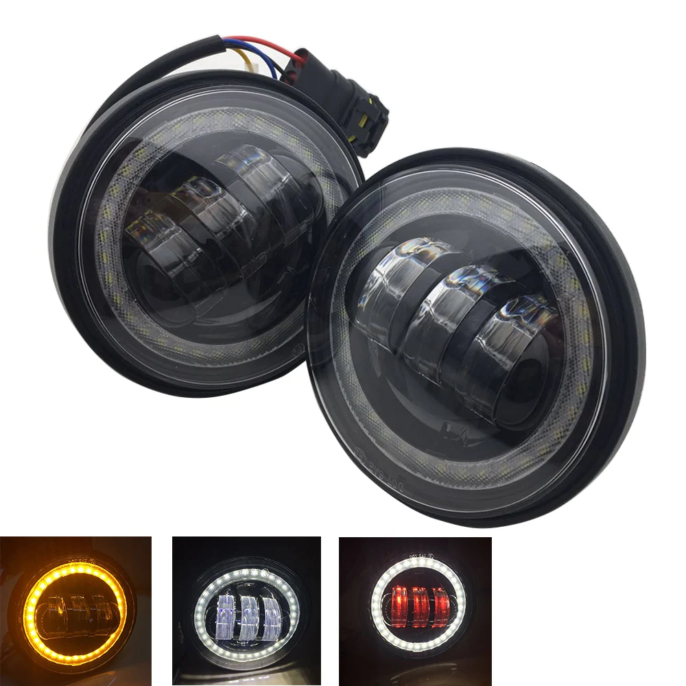 Упаковка из 2) 4,5 светодиодный LED противотуманные огни с Красный демон средства ухода для век/Белый DRL/Янтарный поворотов Halo мотоцикла
