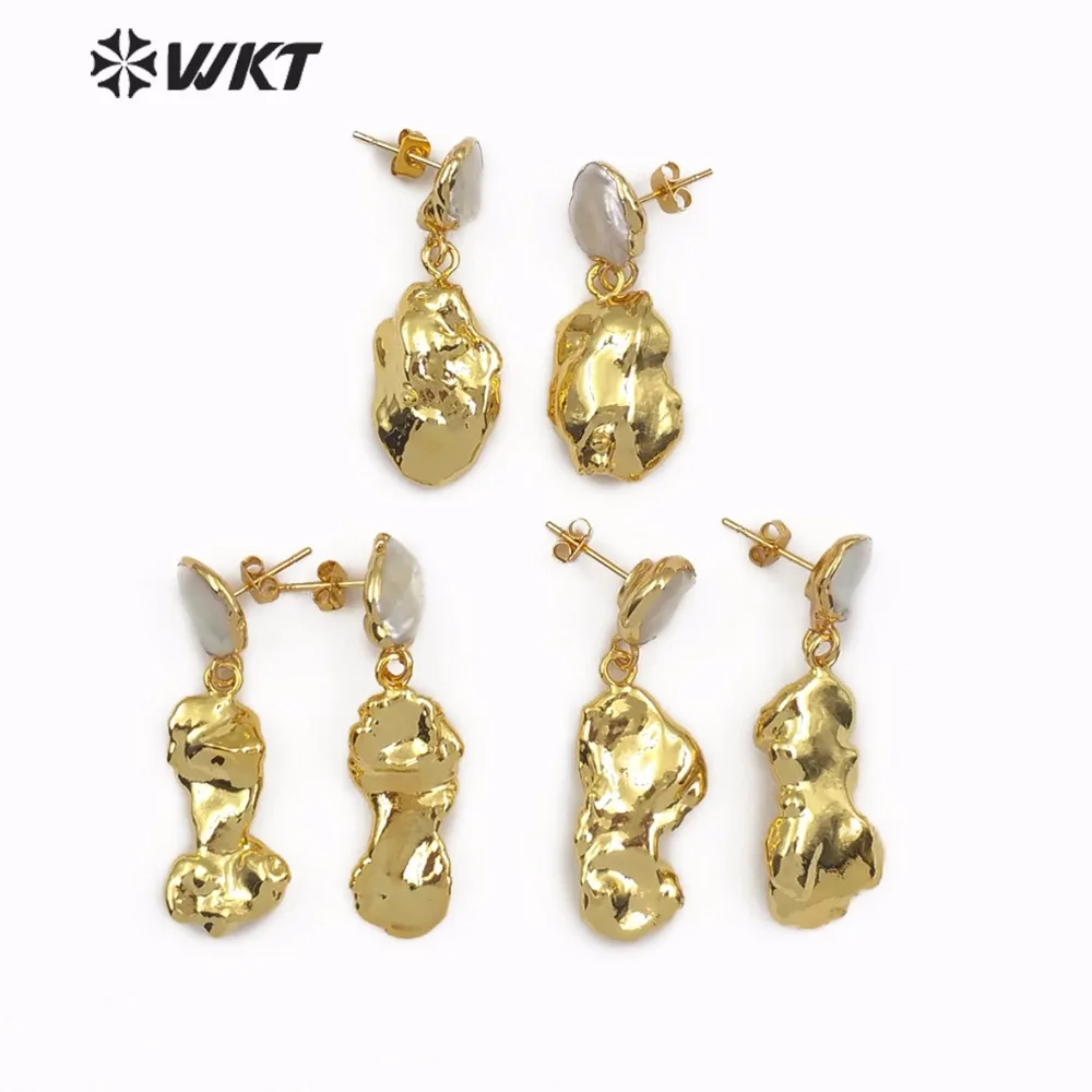 WT E490 WKT хит продаж жемчужные серьги гвоздики с натуральным случайным размером