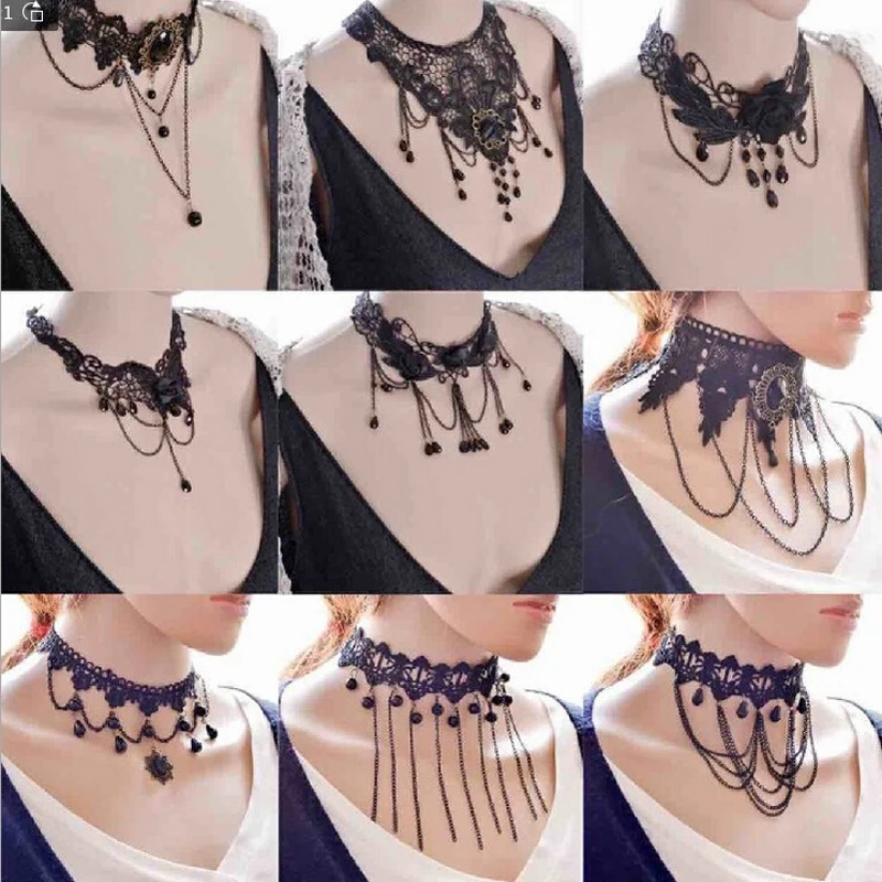 Викторианский Готический Hollow Черное Кружево Ожерелья &amp Подвески Акриловые Tear