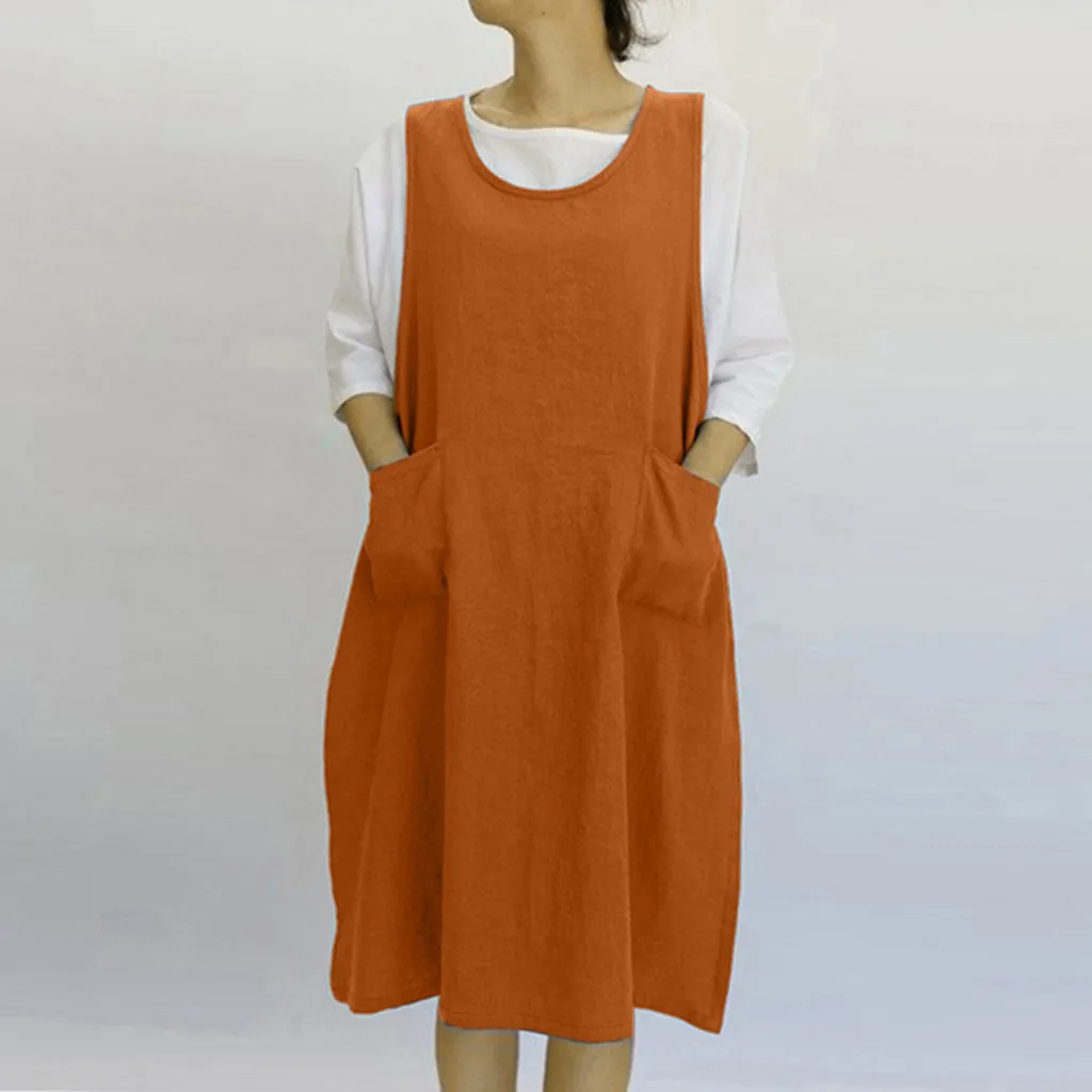 Женское Хлопковое платье туника повседневный передник с карманами в японском