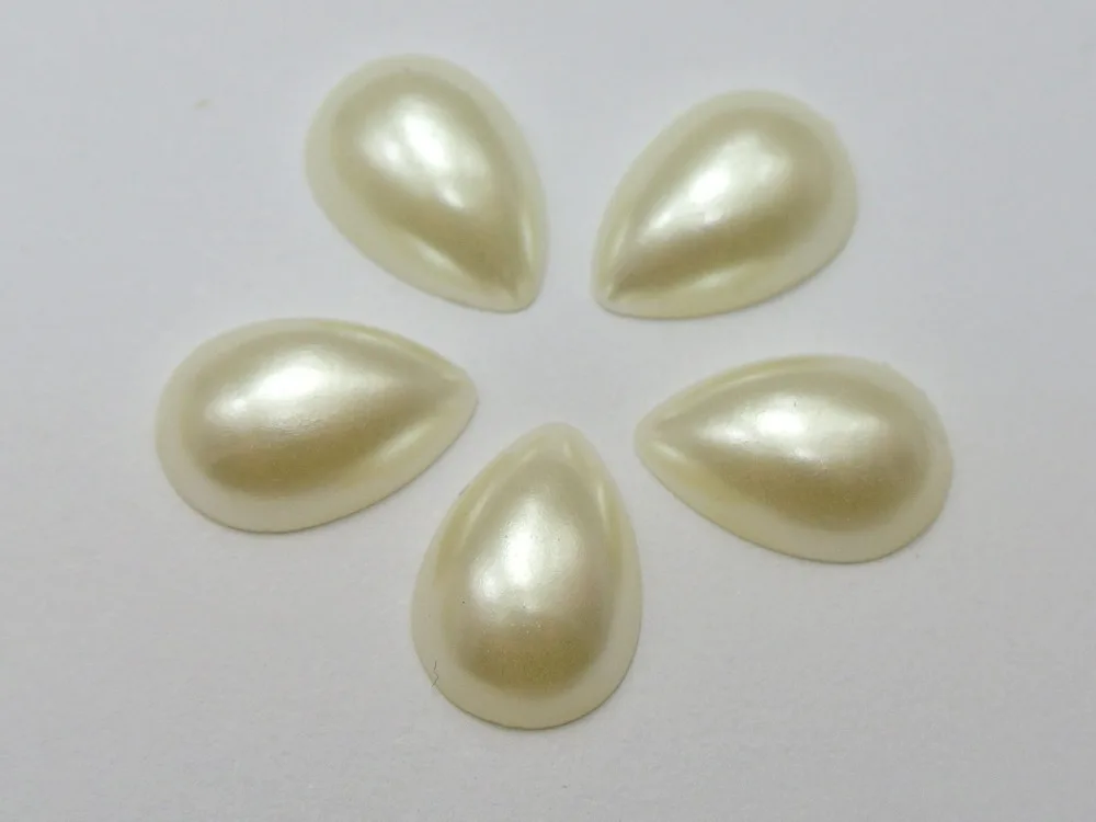 

200 Ivory Tear Drop Half Pearl Bead 10X14mm Flat Back Scrapbook Craft