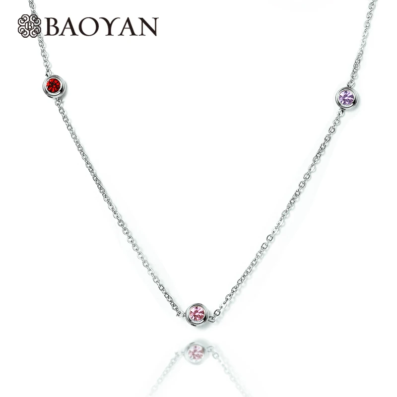 BAOYAN 316L Нержавеющая Сталь Серебряный цвет крошечные циркониевые кулон ожерелье