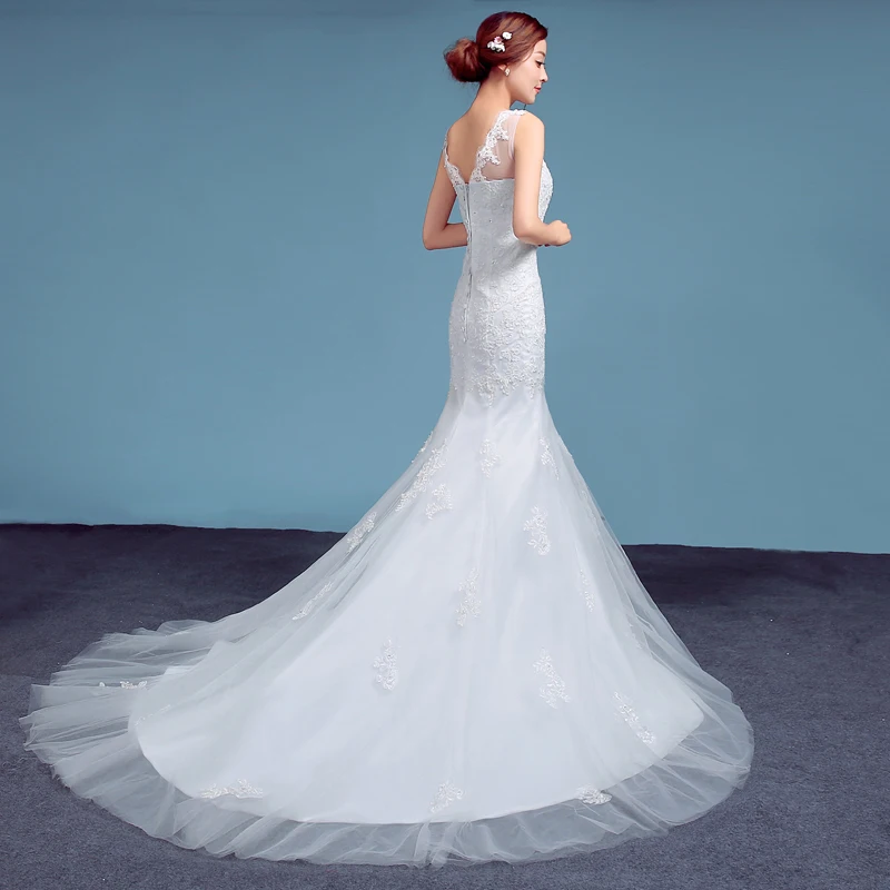 Белые кружевные свадебные наряды Русалка большого размера с длинным шлейфом