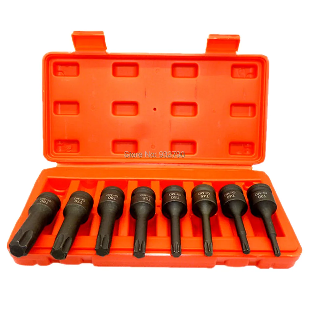 

8pcs 1/2" Drive Impact Bit Socket CR-MO Torx Screwdriver Bit Extension Bar Wrench Spline Sockets T30 T40 T45 T50 T55 T60 T70 T80