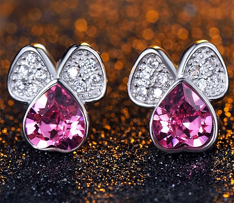 M&ampW JEWELRY 925 sterling silver mouse ear earrings Austrian crystal CZ European and American fashion sweet Jewelry | Украшения и