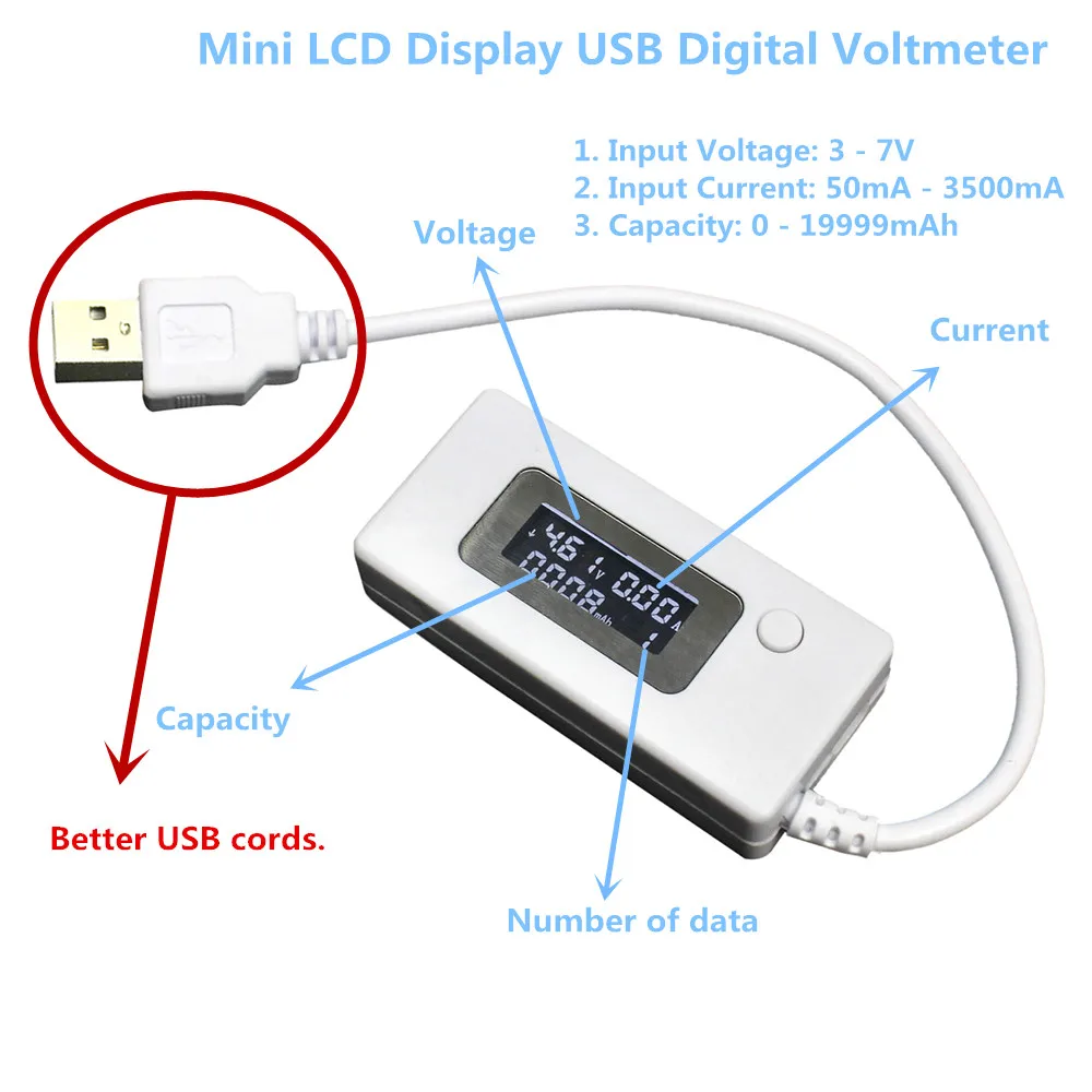 Цифровой ЖК дисплей USB микро зарядное устройство емкость аккумулятора Тестер