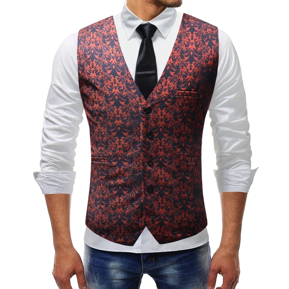 Рубашка с принтом Мужские деловой жилет костюм для мужчин Slim Fit повседневное