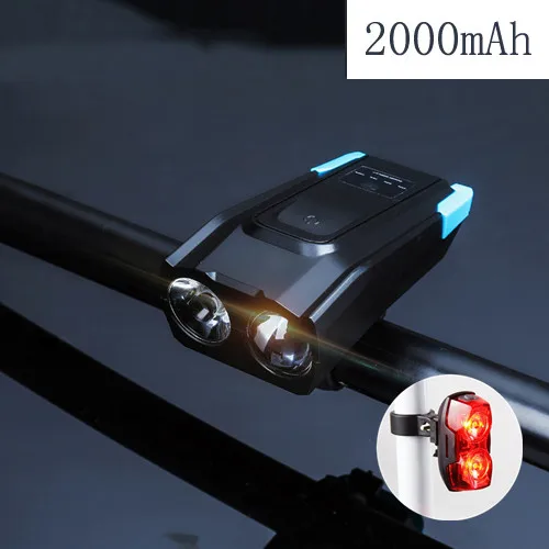 4000 mAh велосипедный фонарь индукционный велосипед передний свет набор USB Перезаряжаемый умный фонарь с рогом светодиодный свет велосипеда+ задний фонарь - Цвет: with Rear Lamp