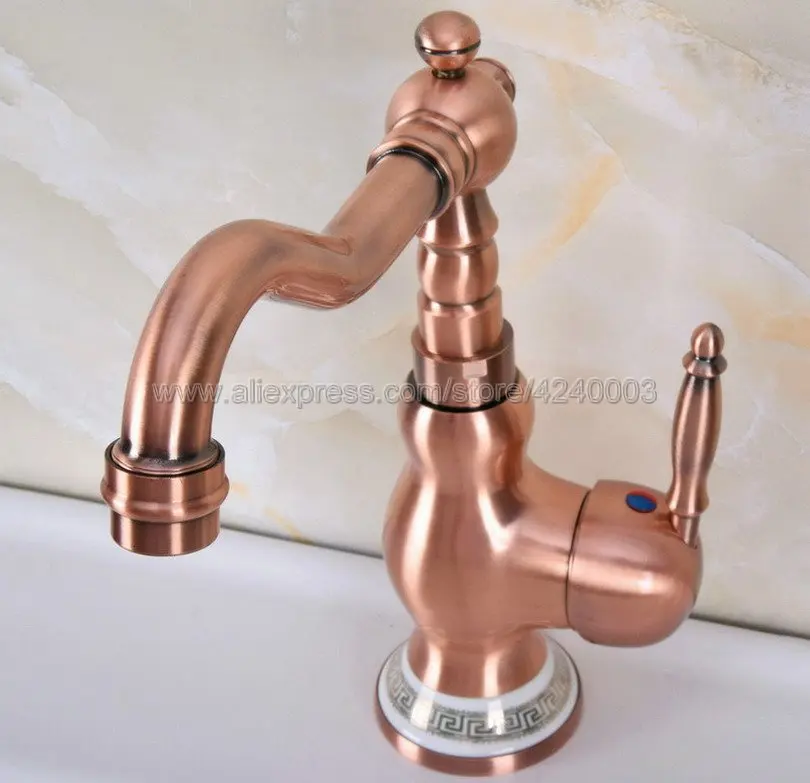 Античная красная медь фарфоровая основа с одной ручкой кран для раковины