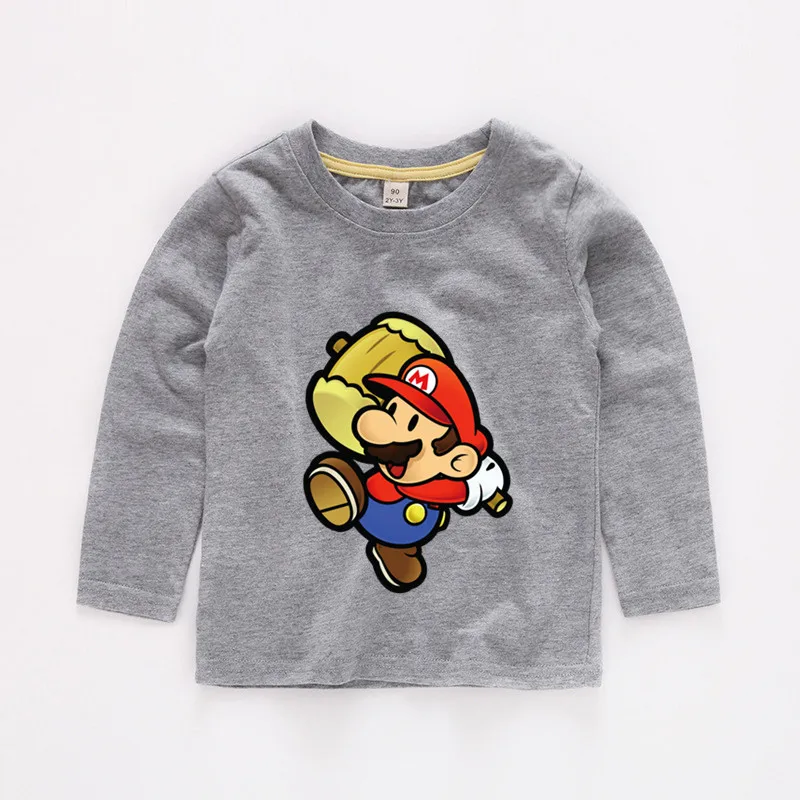 Детская одежда с рисунком Супер Марио футболка детская длинными рукавами белая