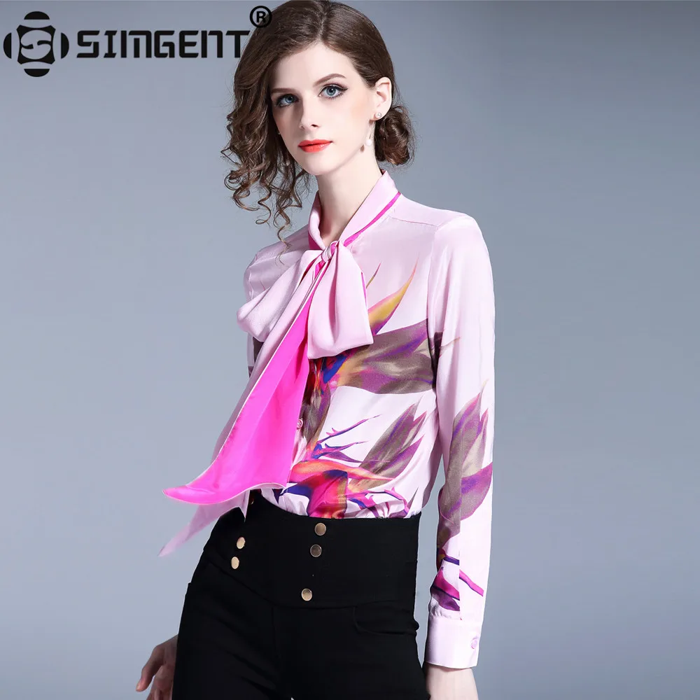 Женская рубашка с длинным рукавом и воротником бантом|Рубашки| |